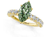 Yellow gold Fancy Green Marquise Cut Diamond Solitaire Ring with Shared Prong Pavé Band and Four-Prong Setting_59