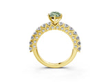 Yellow gold Fancy Green Marquise Cut Diamond Solitaire Ring with Shared Prong Pavé Band and Four-Prong Setting_61
