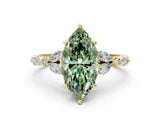 Yellow gold Fancy Green Marquise Cut Diamond Solitaire Ring with Side Stones and Four-Prong Setting_108
