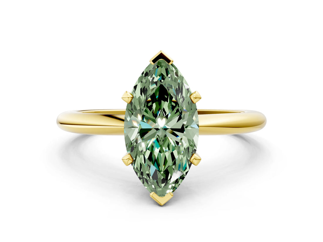 Yellow gold Fancy Green Marquise Cut Diamond Solitaire Ring with Six-Prong Setting and Classic Band_287