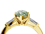 Yellow gold Fancy Green Marquise  Cut Diamond Solitaire Ring with Tapered Baguette Accents and Four-Prong Setting_117