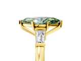 Yellow gold Fancy Green Marquise  Cut Diamond Solitaire Ring with Tapered Baguette Accents and Four-Prong Setting_118