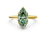 Yellow gold Fancy Green Marquise Cut Diamond Solitaire Ring with Thin Band and Prong Setting_12