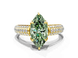 Yellow gold Fancy Green Marquise Cut Diamond Solitaire Ring with Three-Row Pavé Band and Four-Prong Setting_37