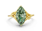 Yellow gold Fancy Green Marquise Cut Diamond Solitaire Ring with Twist Band and Four-Prong Setting_77