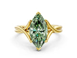 Yellow gold Fancy Green Marquise Cut Diamond Solitaire Twist Band Prong Setting Ring_67