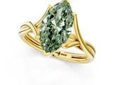 Yellow gold Fancy Green Marquise Cut Diamond Solitaire Twist Band Prong Setting Ring_68