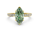 Yellow gold Fancy Green Marquise  Cut Diamond Solitaire with Pave Band and Four-Prong Setting 1