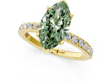 Yellow gold Fancy Green Marquise  Cut Diamond Solitaire with Pave Band and Four-Prong Setting 2