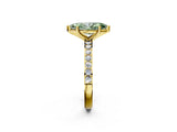 Yellow gold Fancy Green Marquise  Cut Diamond Solitaire with Pave Band and Four-Prong Setting 3