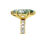 Yellow gold Fancy Green Marquise  Cut Diamond Solitaire with Pave Band and Four-Prong Setting