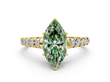 Yellow gold Fancy Green Marquise  Cut Diamond Solitaire with Pave Band and Four-Prong Setting_127
