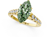 Yellow gold Fancy Green Marquise  Cut Diamond Solitaire with Pave Band and Four-Prong Setting_128