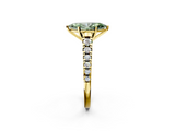 Yellow gold Fancy Green Marquise  Cut Diamond Solitaire with Pave Band and Four-Prong Setting_129