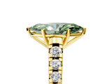 Yellow gold Fancy Green Marquise  Cut Diamond Solitaire with Pave Band and Four-Prong Setting_132