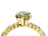 Yellow gold Fancy Green Marquise Cut Diamond Solitaire with Side Stones, Pave Band, Four-Prong Setting_101