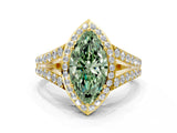 Yellow gold Fancy Green Marquise Cut Diamond Split Shank Halo Ring with Four-Prong Setting_41