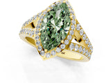 Yellow gold Fancy Green Marquise Cut Diamond Split Shank Halo Ring with Four-Prong Setting_42