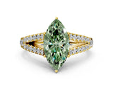 Yellow gold Fancy Green Marquise Cut Diamond Split Shank Pavé Engagement Ring with Four-Prong Setting_91