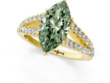 Yellow gold Fancy Green Marquise Cut Diamond Split Shank Pavé Engagement Ring with Four-Prong Setting_92