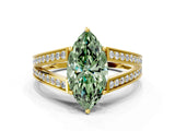 Yellow gold Fancy Green Marquise Cut Diamond Split Shank Ring with Pavé Band and Four-Prong Setting_61
