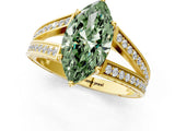 Yellow gold Fancy Green Marquise Cut Diamond Split Shank Ring with Pavé Band and Four-Prong Setting_62
