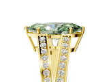 Yellow gold Fancy Green Marquise Cut Diamond Split Shank Ring with Pavé Band and Four-Prong Setting_66