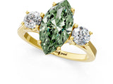 Yellow gold Fancy Green Marquise Cut Diamond Three-Stone Engagement Ring with Prong Setting and Pavé Band_1