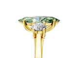 Yellow gold Fancy Green Marquise Cut Diamond Three-Stone Engagement Ring with Prong Setting and Pavé Band_5