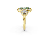 Yellow gold Fancy Green Marquise Cut Diamond Three-Stone Halo Ring with Prong Setting and Pavé Accents_2