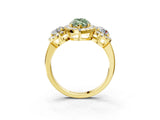 Yellow gold Fancy Green Marquise Cut Diamond Three-Stone Halo Ring with Prong Setting and Pavé Accents_3