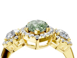 Yellow gold Fancy Green Marquise Cut Diamond Three-Stone Halo Ring with Prong Setting and Pavé Accents_4