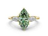 Yellow gold Fancy Green Marquise Cut Diamond Three-Stone Ring with Pear Side Stones and Four-Prong Setting_72