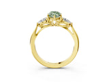 Yellow gold Fancy Green Marquise Cut Diamond Three-Stone Ring with Pear Side Stones and Four-Prong Setting_75