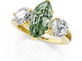 Yellow gold Fancy Green Marquise Cut Diamond Three-Stone Ring with Prong Setting and Classic Band_104