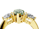 Yellow gold Fancy Green Marquise Cut Diamond Three-Stone Ring with Prong Setting and Classic Band_107