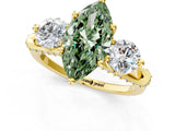Yellow gold Fancy Green Marquise Cut Diamond Three-Stone Ring with Prong Setting and Pavé Band_1