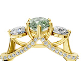 Yellow gold Fancy Green Marquise Cut Diamond Three-Stone Ring with Prong Setting and Pavé Band_4