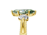 Yellow gold Fancy Green Marquise Cut Diamond Three-Stone Ring with Prong Setting and Pavé Band_5