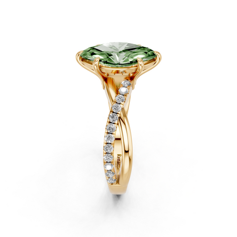 Yellow gold Fancy Green Marquise  Cut Diamond Twist Band Solitaire with Prong Setting_4