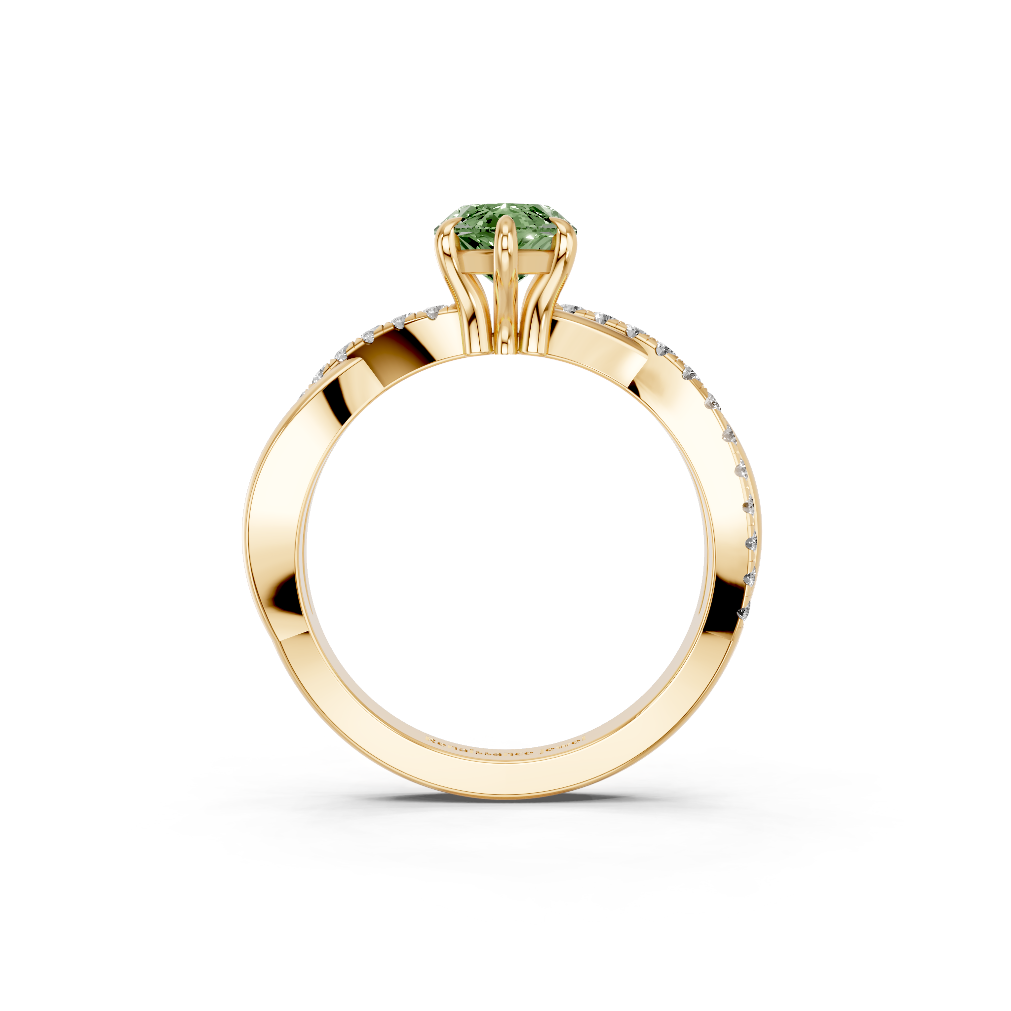 Yellow gold Fancy Green Marquise  Cut Diamond Twist Band Solitaire with Prong Setting_5