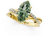 Yellow gold Fancy Green Marquise  Cut Diamond Twist Band Solitaire with Prong Setting_57