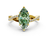 Yellow gold Fancy Green Marquise  Cut Diamond Twisted Band Engagement Ring with Prong Setting_3