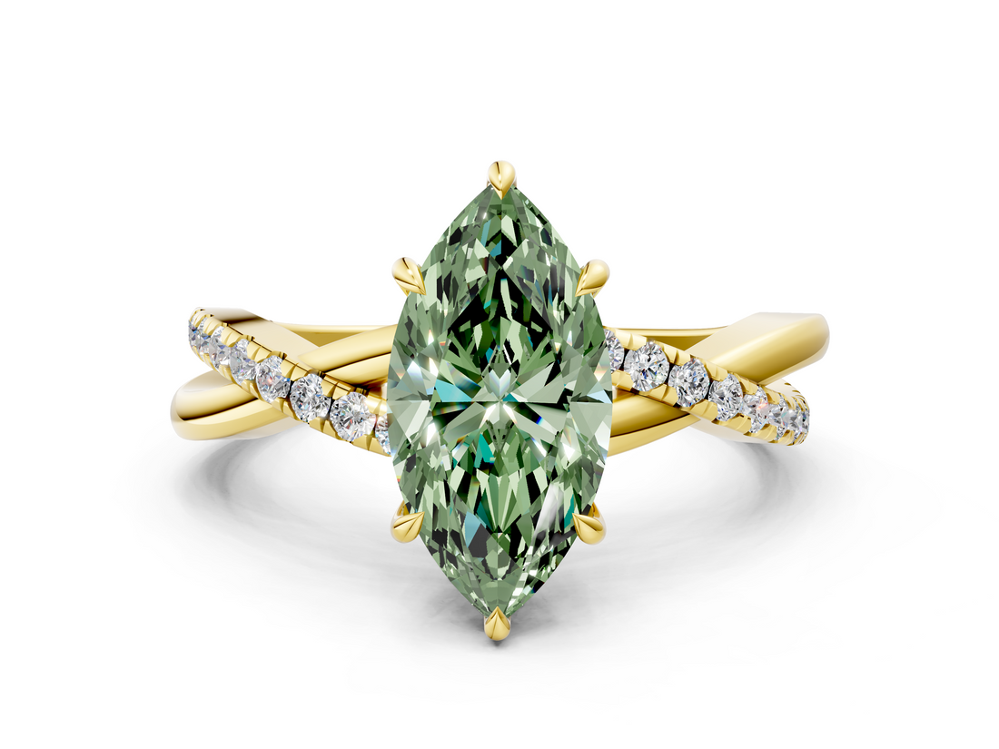 Yellow gold Fancy Green Marquise  Cut Diamond Twisted Band with Pavé Setting and Four-Prong Setting_20