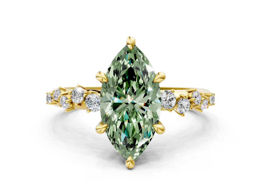 Yellow gold Fancy Green Marquise  Cut Diamond Vine Band with Four-Prong Setting_74