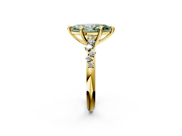 Yellow Gold Marquise Solitaire Engagement Ring Setting for Fancy Green Center with Graduated Accents
