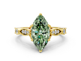 Yellow gold Fancy Green Marquise  Cut Diamond with Milgrain Marquise and Bezel Accents on a Solitaire Band with Prong Setting_206