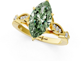 Yellow gold Fancy Green Marquise  Cut Diamond with Milgrain Marquise and Bezel Accents on a Solitaire Band with Prong Setting_207