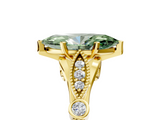 Yellow gold Fancy Green Marquise  Cut Diamond with Milgrain Marquise and Bezel Accents on a Solitaire Band with Prong Setting_211