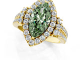 Yellow gold Fancy Green Marquise  Cut Double Halo Diamond Engagement Ring with Pave Band and Four-Prong Setting 1